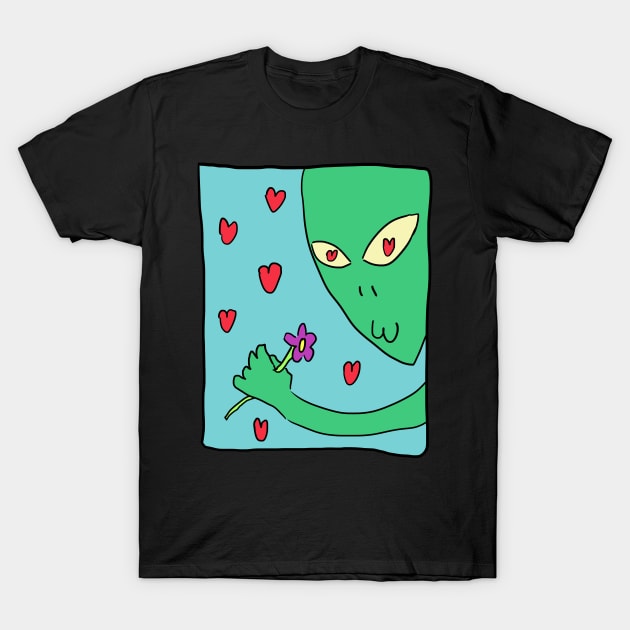 Alien picking flowers T-Shirt by Alien-thang